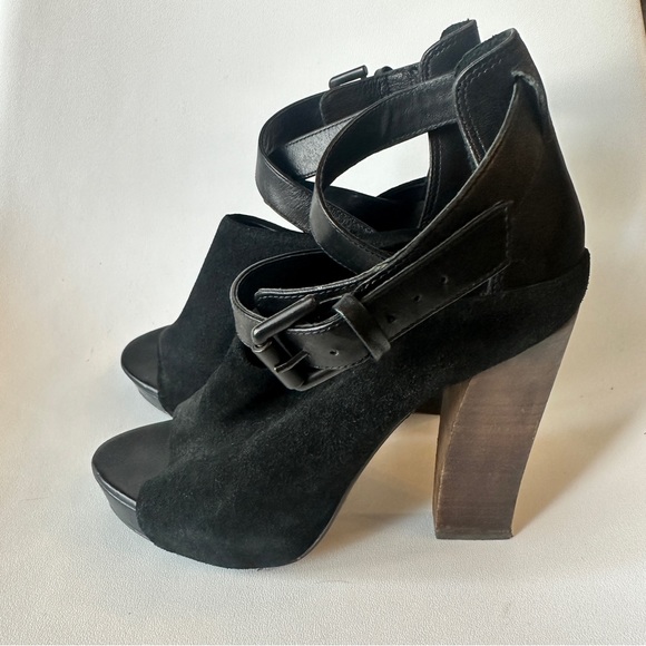 AllSaints Wrap Buckle Suede Peep Toe Heels - Size 38 - Picture 8 of 8